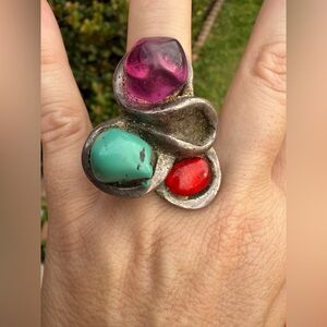 UNO de 50 Purple Green Turquoise Murano Glass Chunky  7.5 8 M  Statement Ring